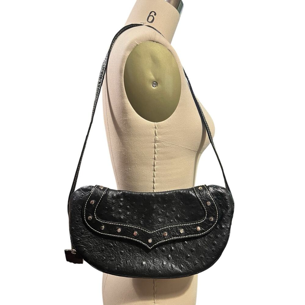 Y2K 90s Deborah Lewis Studio Studded Small Handbag Purse Black ostrich leather